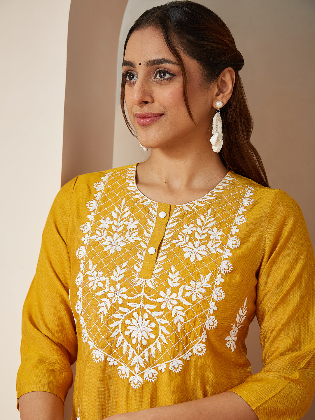Iraani Mustard Silk Blend Embroidered Kurta Set