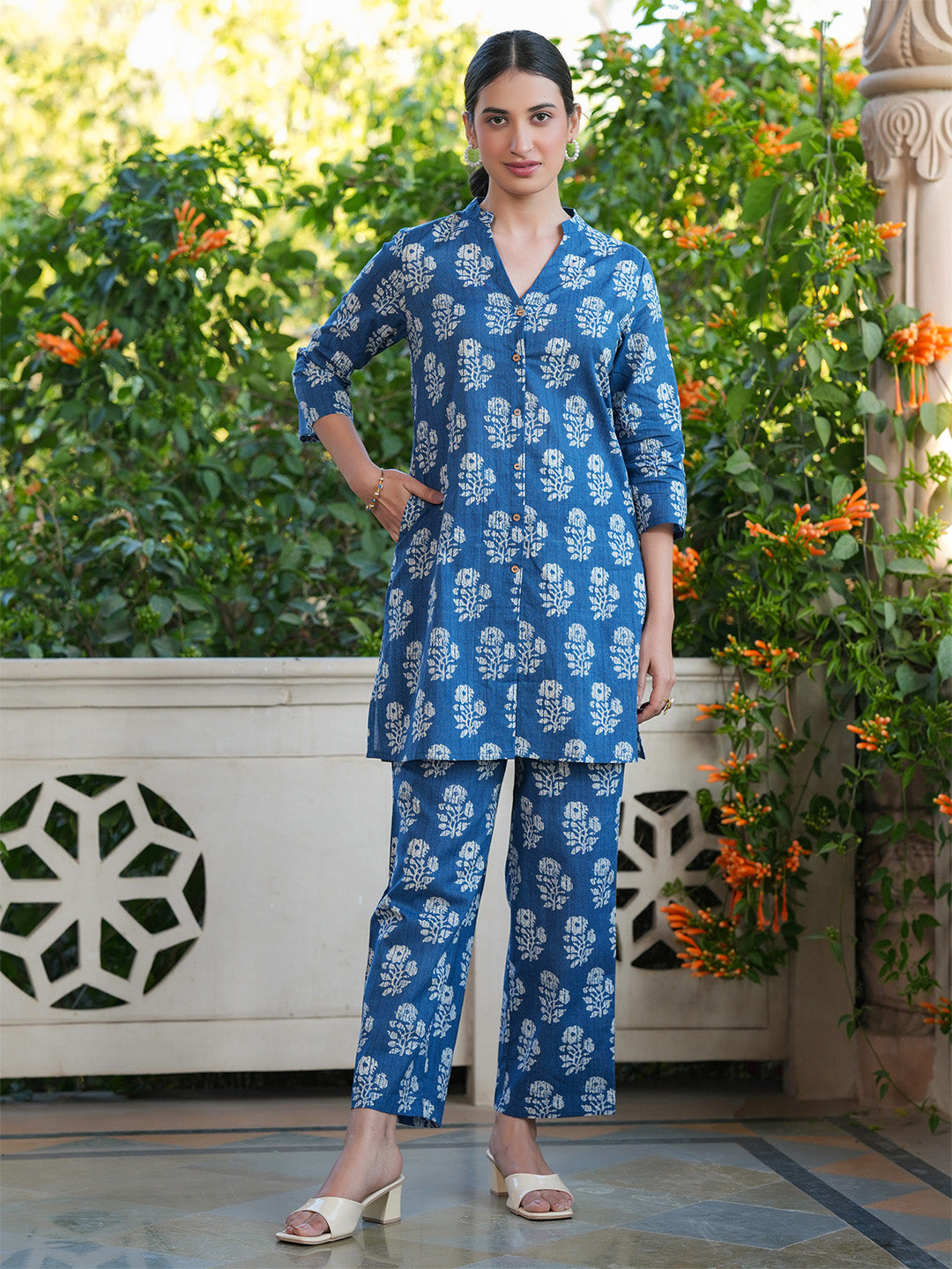 Indigo cotton co-ord set for women – casual ethnic wear
