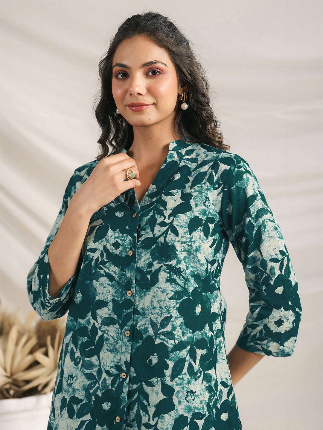 Green floral cotton co-ord set for women – casual wear