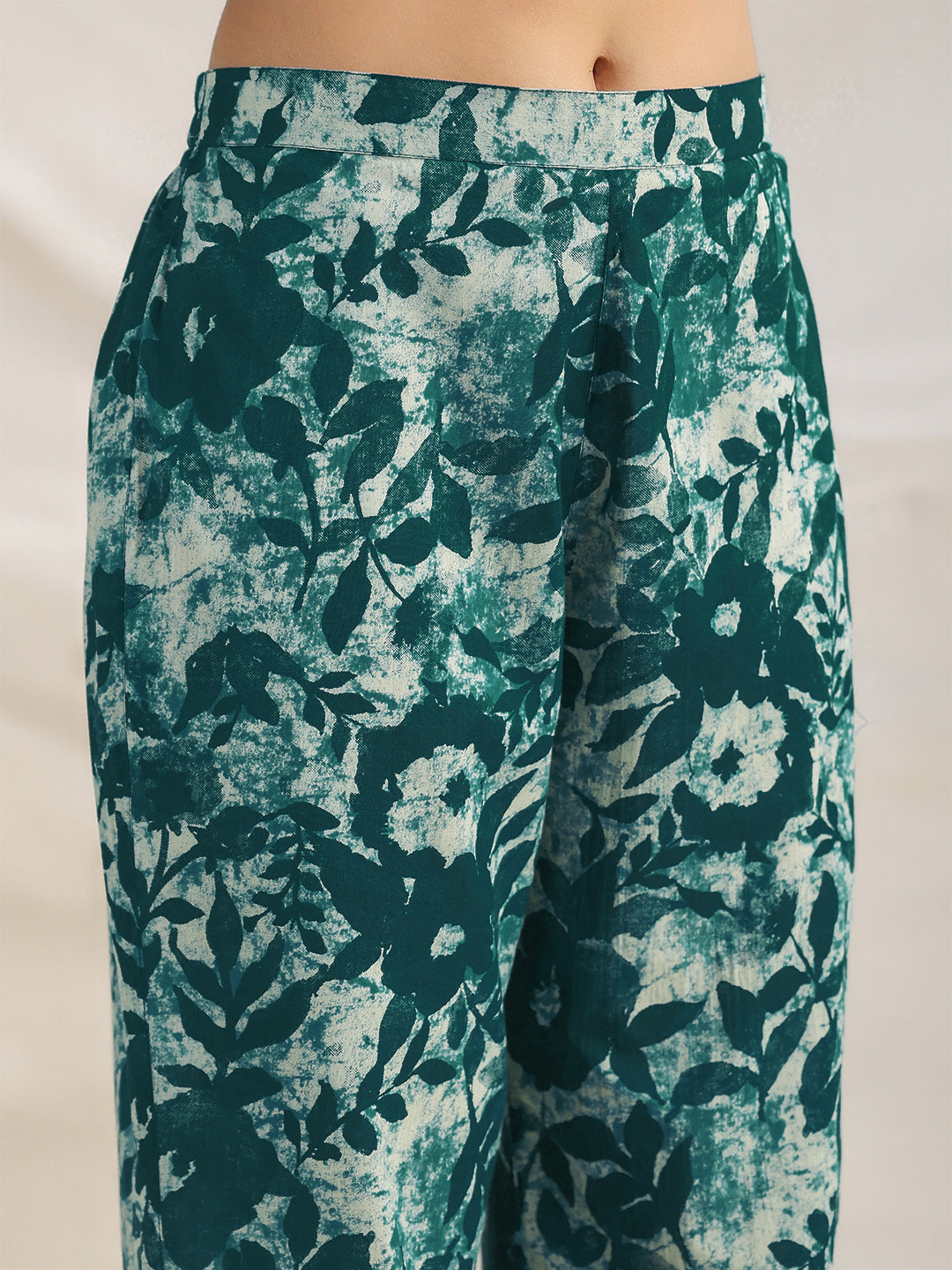 Green floral cotton co-ord set for women – casual wear