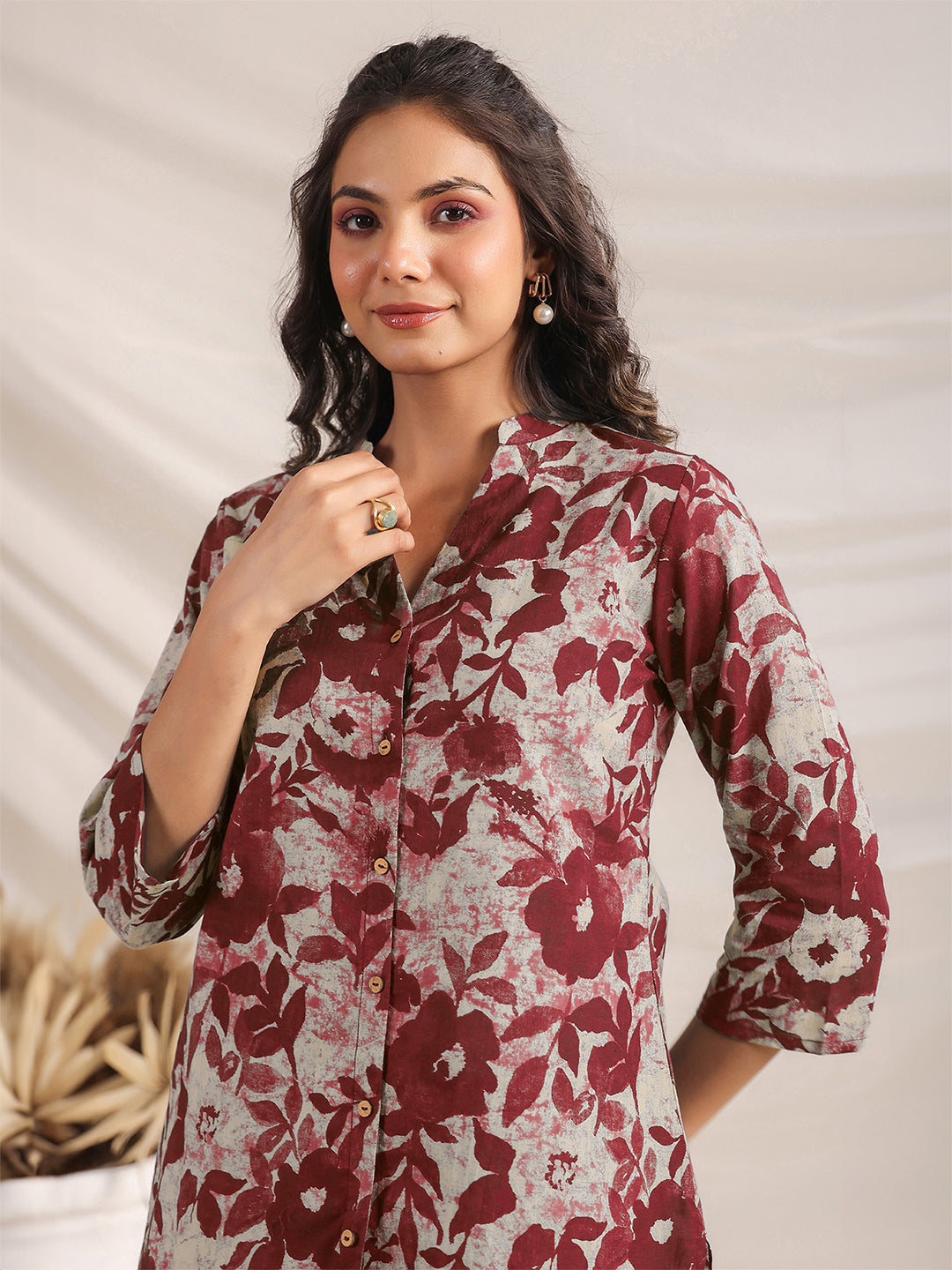 Lightweight maroon floral co-ord set for women – summer comfort