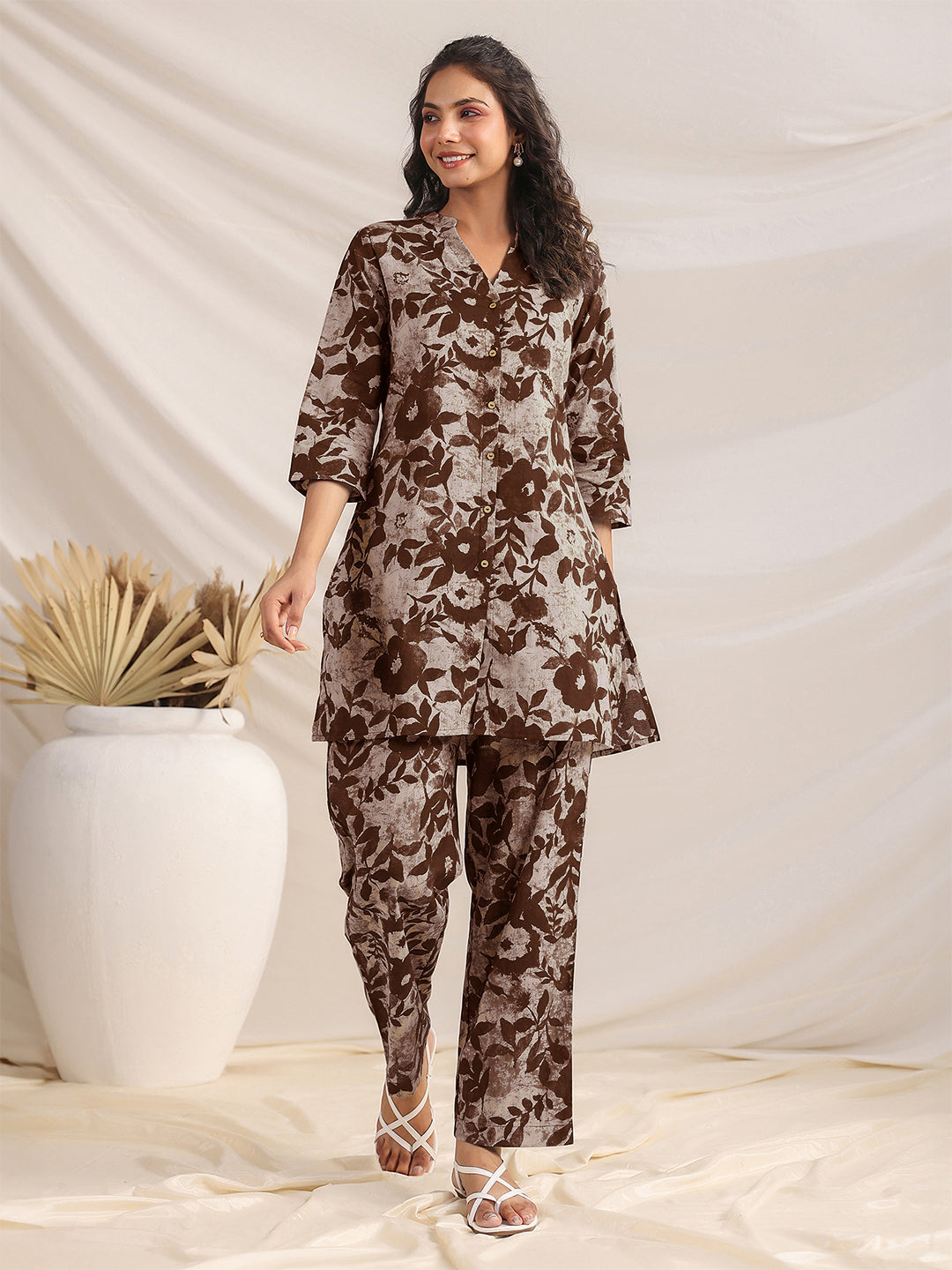 Floral mandarin collar co-ord set – chic everyday outfit