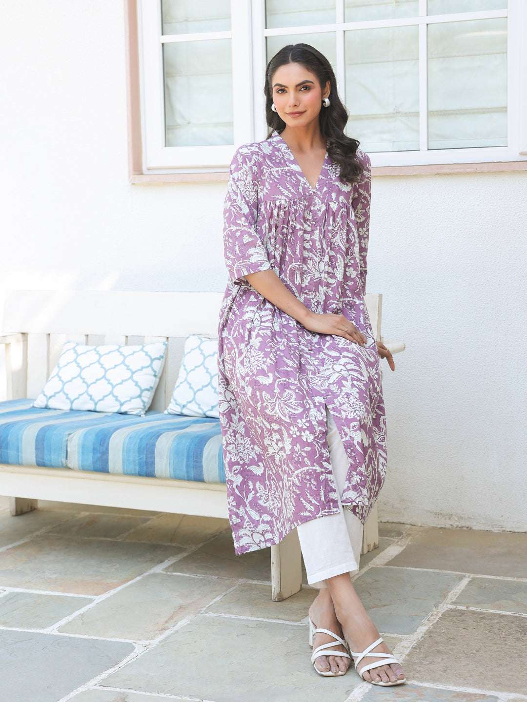 Charvi Purple Floral Printed Cotton Stylish Kurti for Women My Store