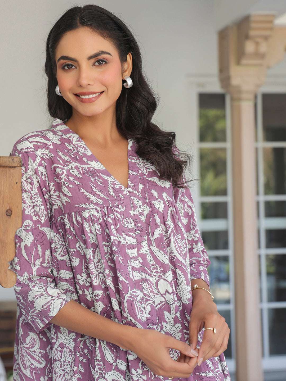 Charvi Purple Floral Printed Cotton Stylish Kurti for Women My Store