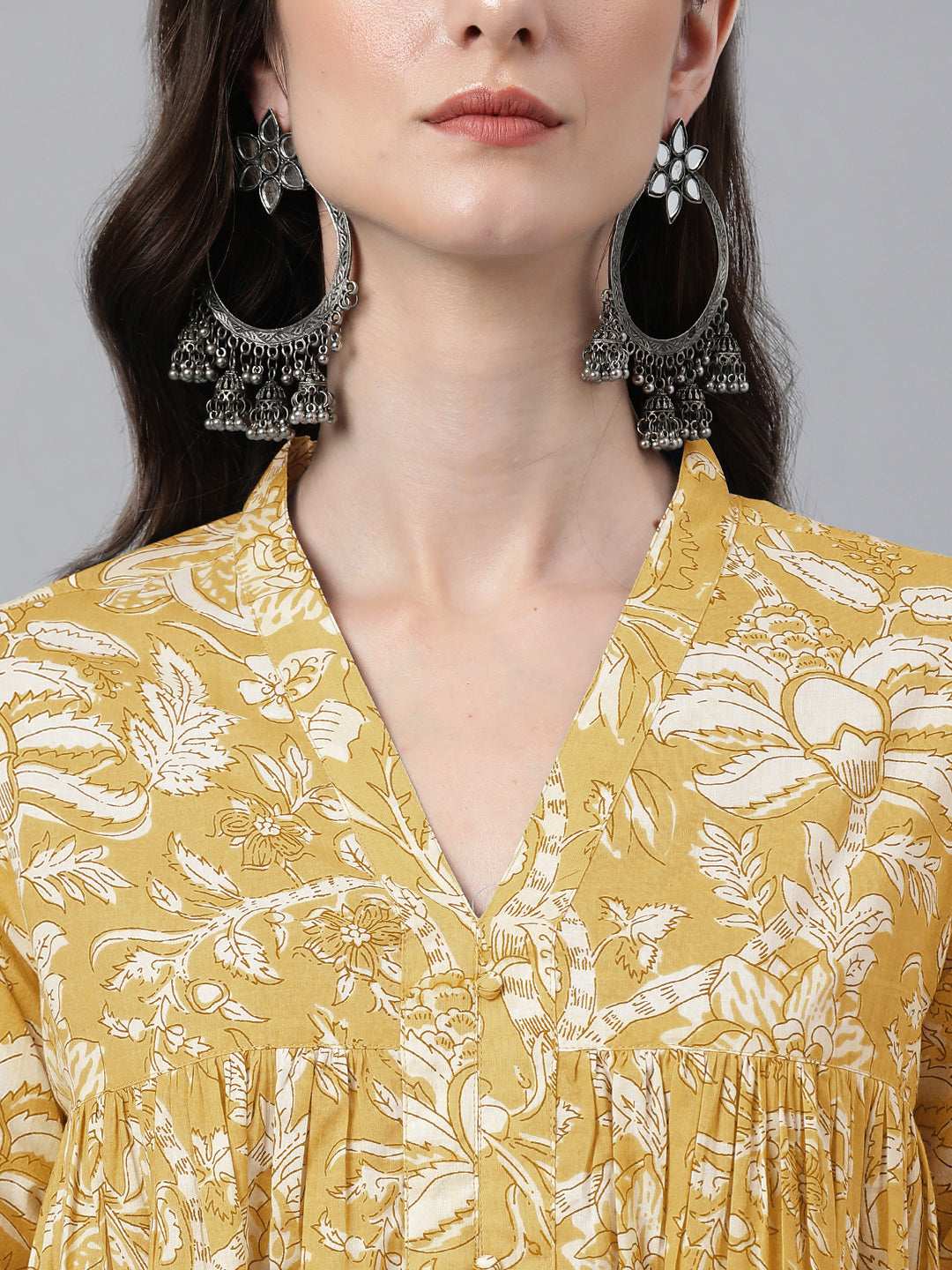 Kavisha Mustard Floral Cotton Stylish Kurti for Women My Store