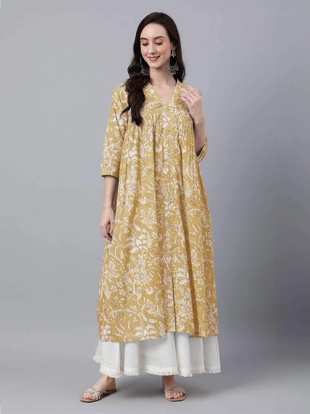 Kavisha Mustard Floral Cotton Stylish Kurti for Women My Store