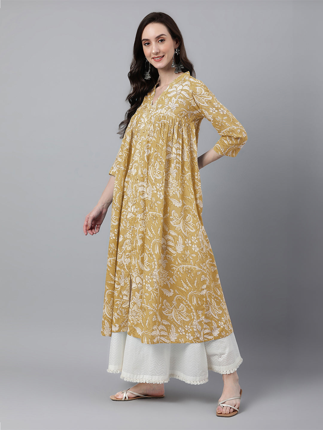 Kavisha Mustard Floral Cotton Stylish Kurti for Women