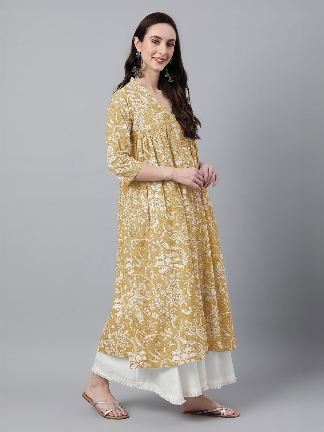 Kavisha Mustard Floral Cotton Stylish Kurti for Women