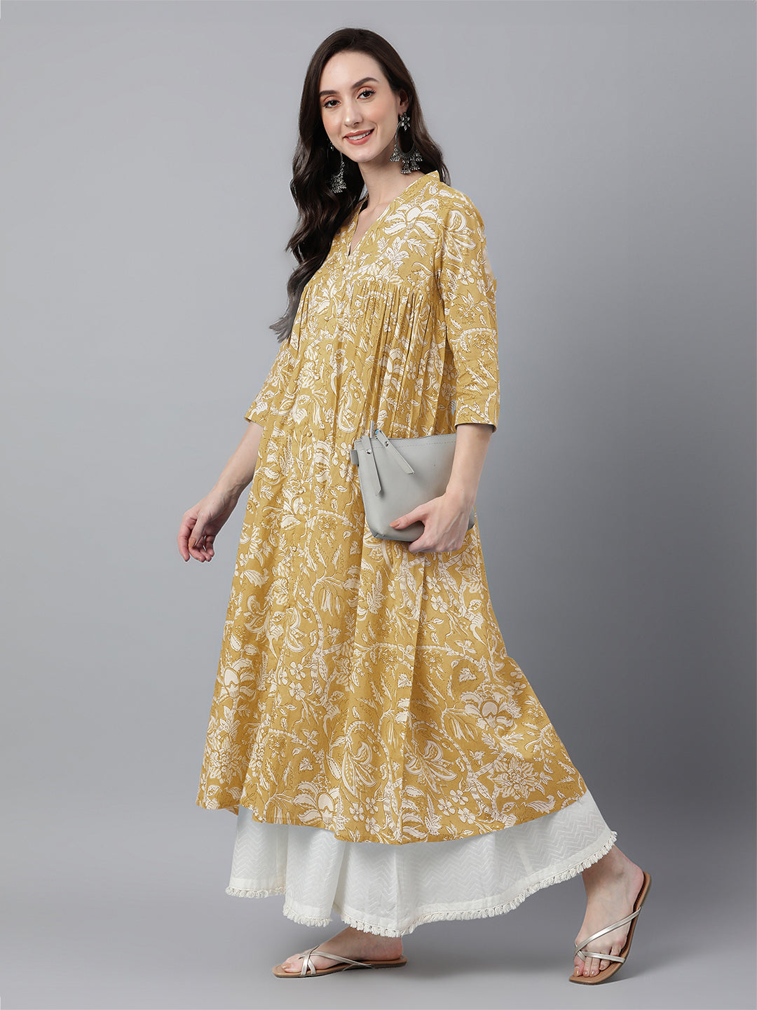 Kavisha Mustard Floral Cotton Stylish Kurti for Women