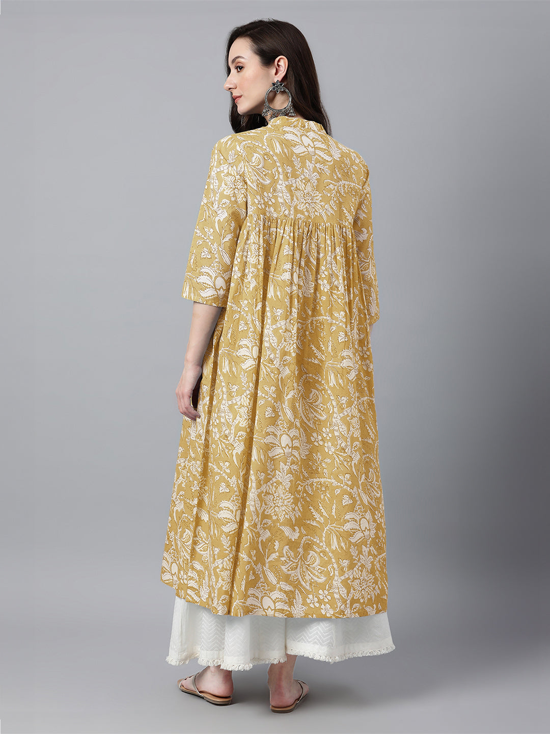 Kavisha Mustard Floral Cotton Stylish Kurti for Women