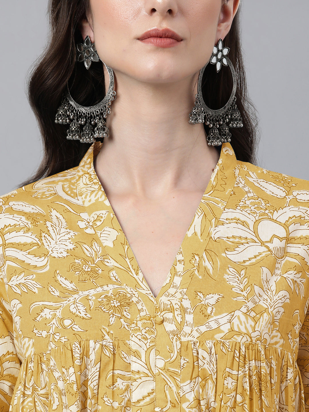 Kavisha Mustard Floral Cotton Stylish Kurti for Women