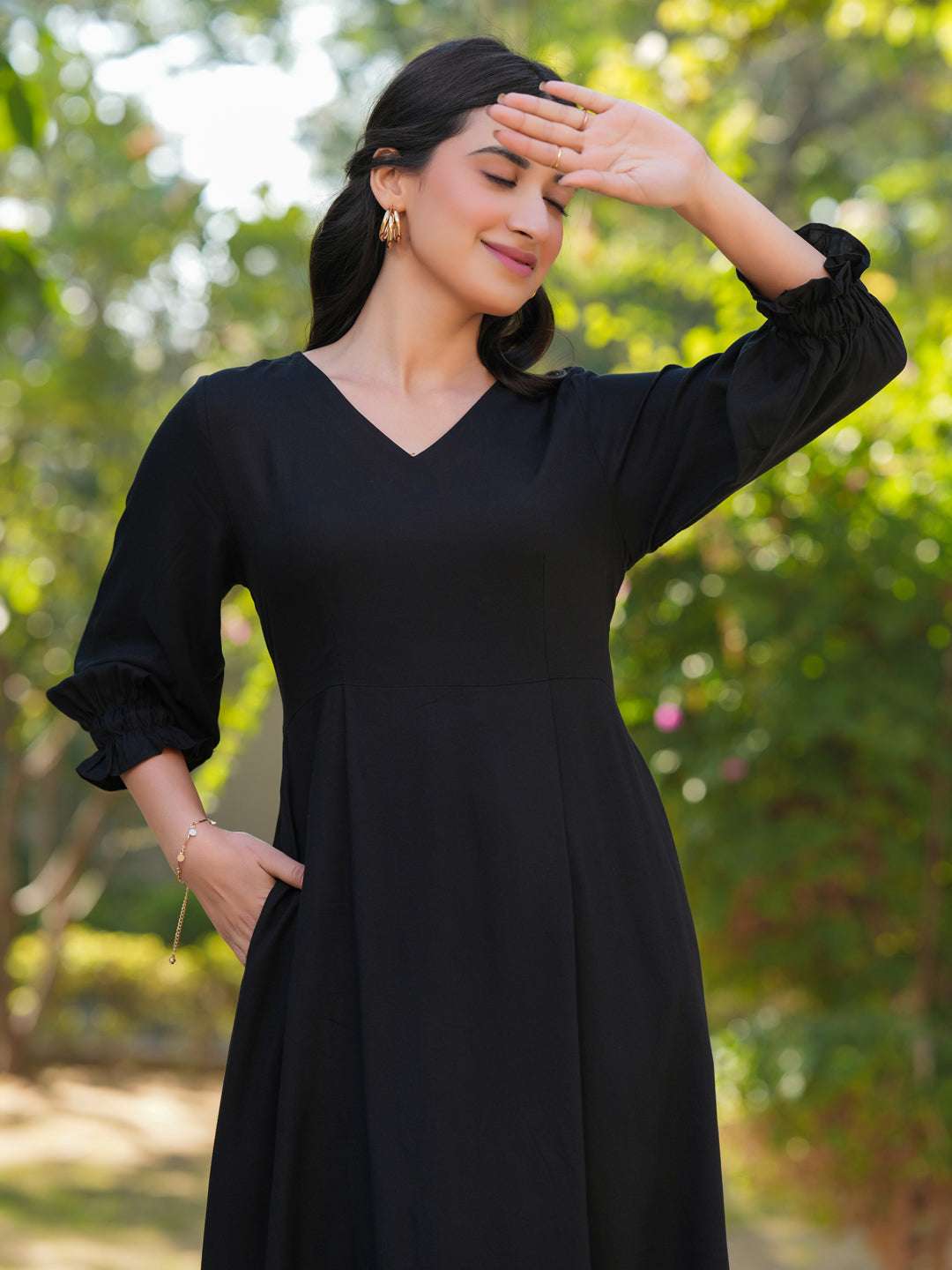 Black A-Line Casual Dress for Women Sajnaa