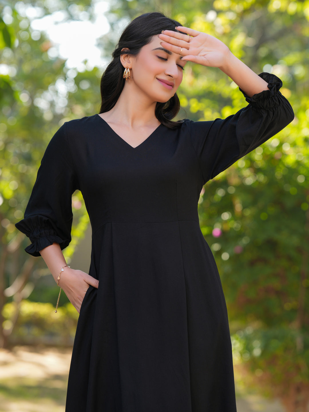 Black A-Line Casual Dress for Women
