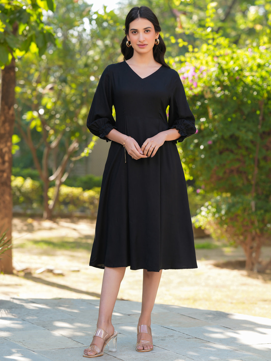 Black A-Line Casual Dress for Women