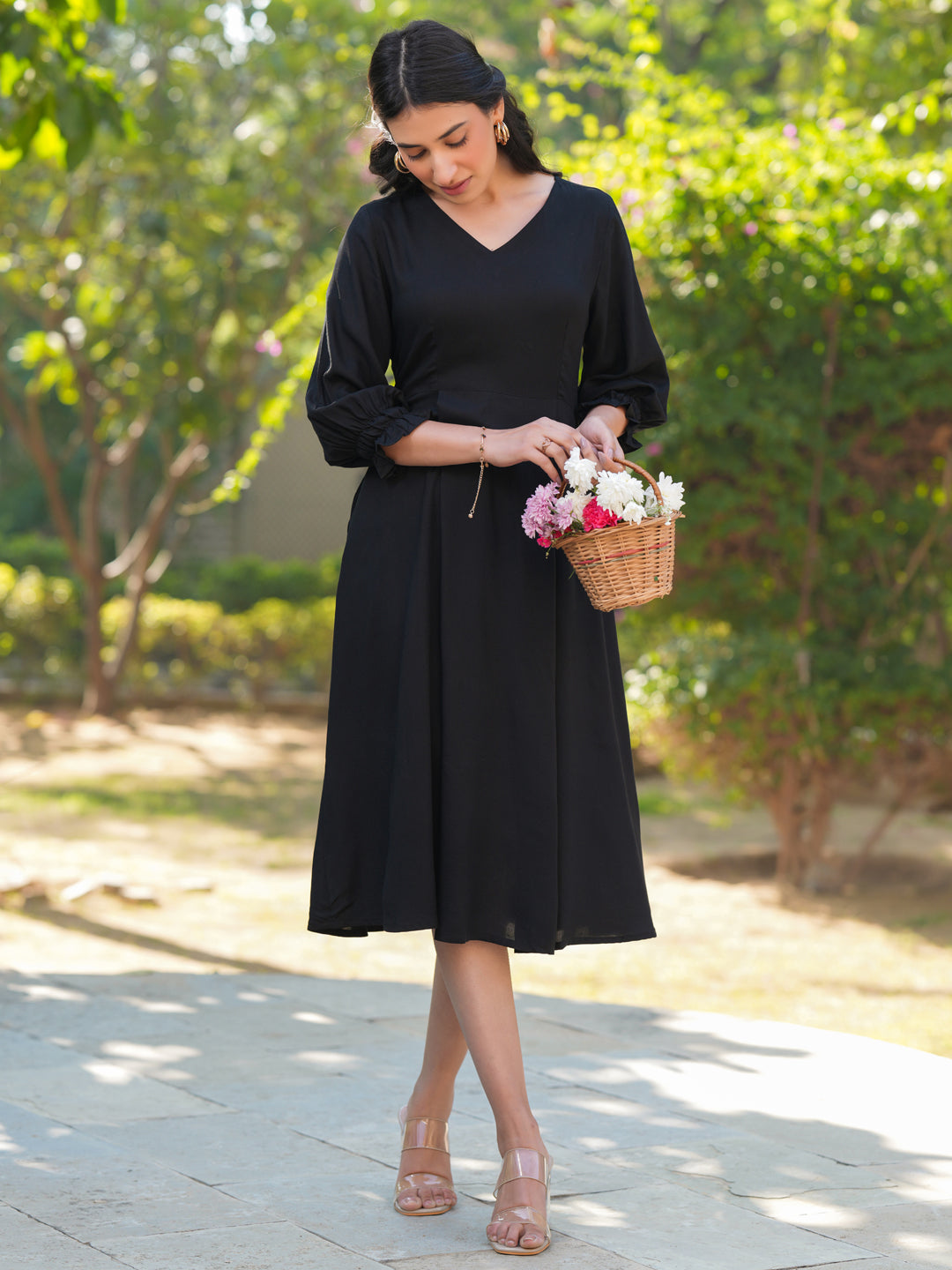 Black A-Line Casual Dress for Women