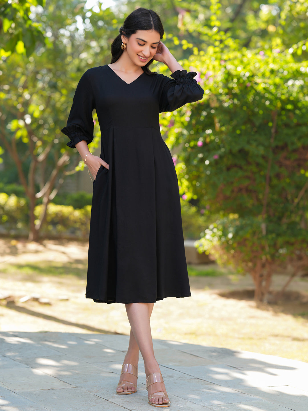 Black A-Line Casual Dress for Women