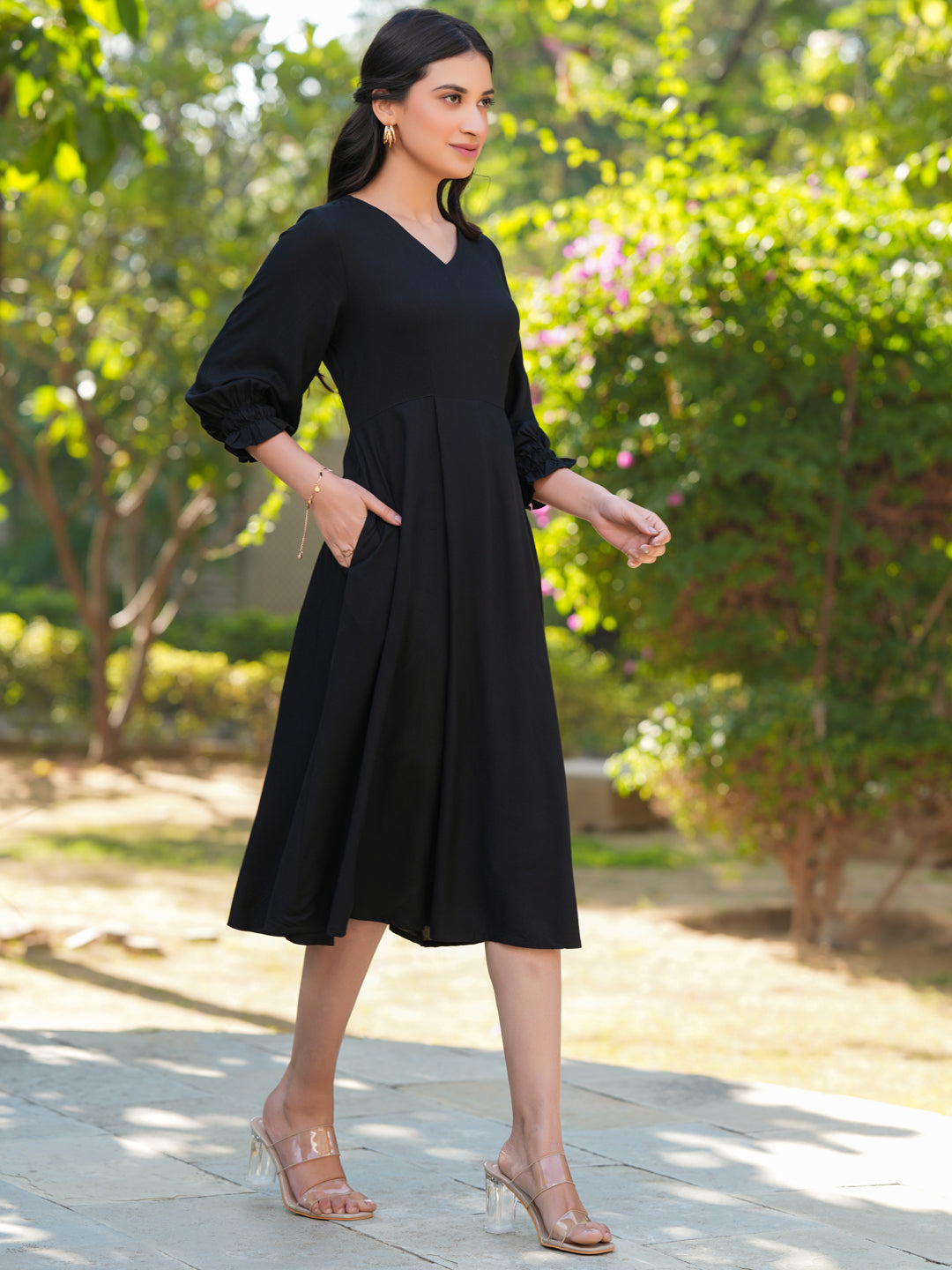Black A-Line Casual Dress for Women