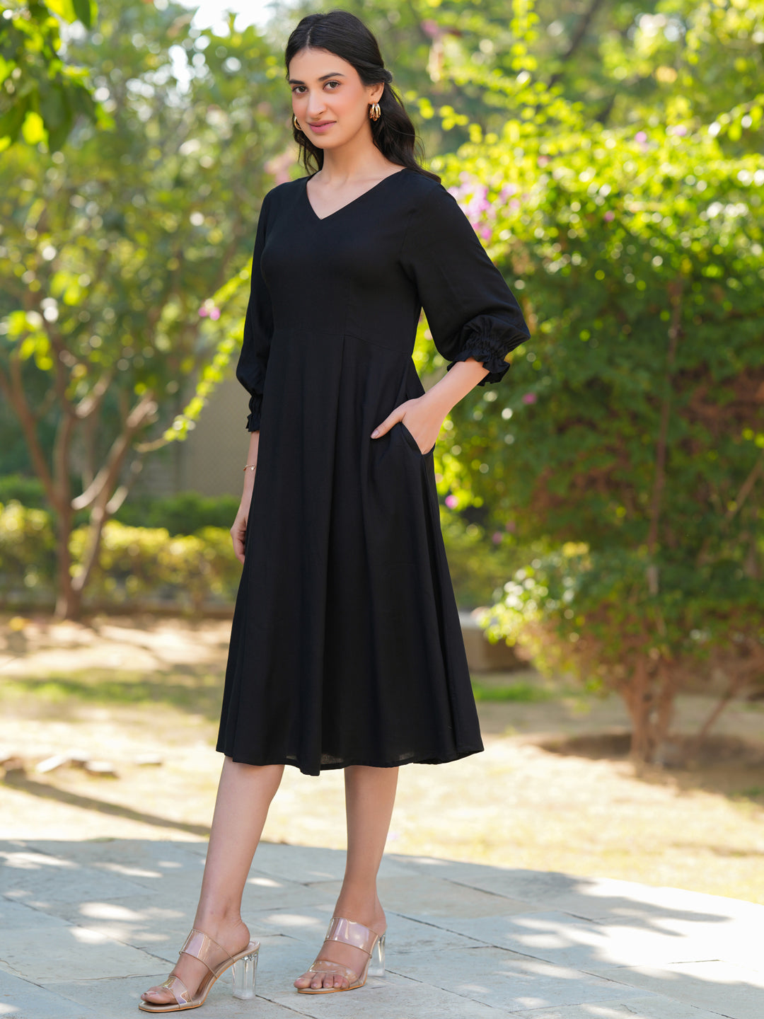 Black A-Line Casual Dress for Women