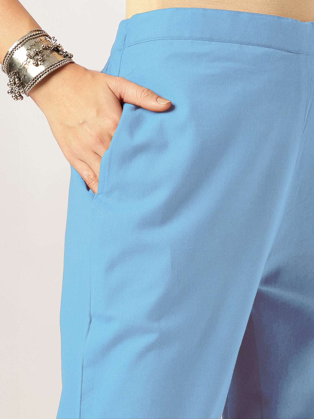 Stylish two-piece powder blue outfit for women – casual evening wear