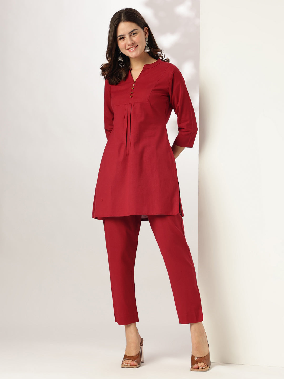 Straight-fit maroon pants co-ord set for women – weekend casual wear