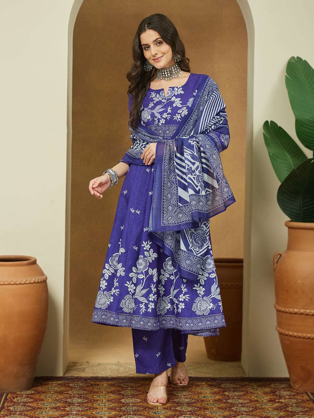 Mrunal Purple Cotton Blend Anarkali Kurta Set Sajnaa