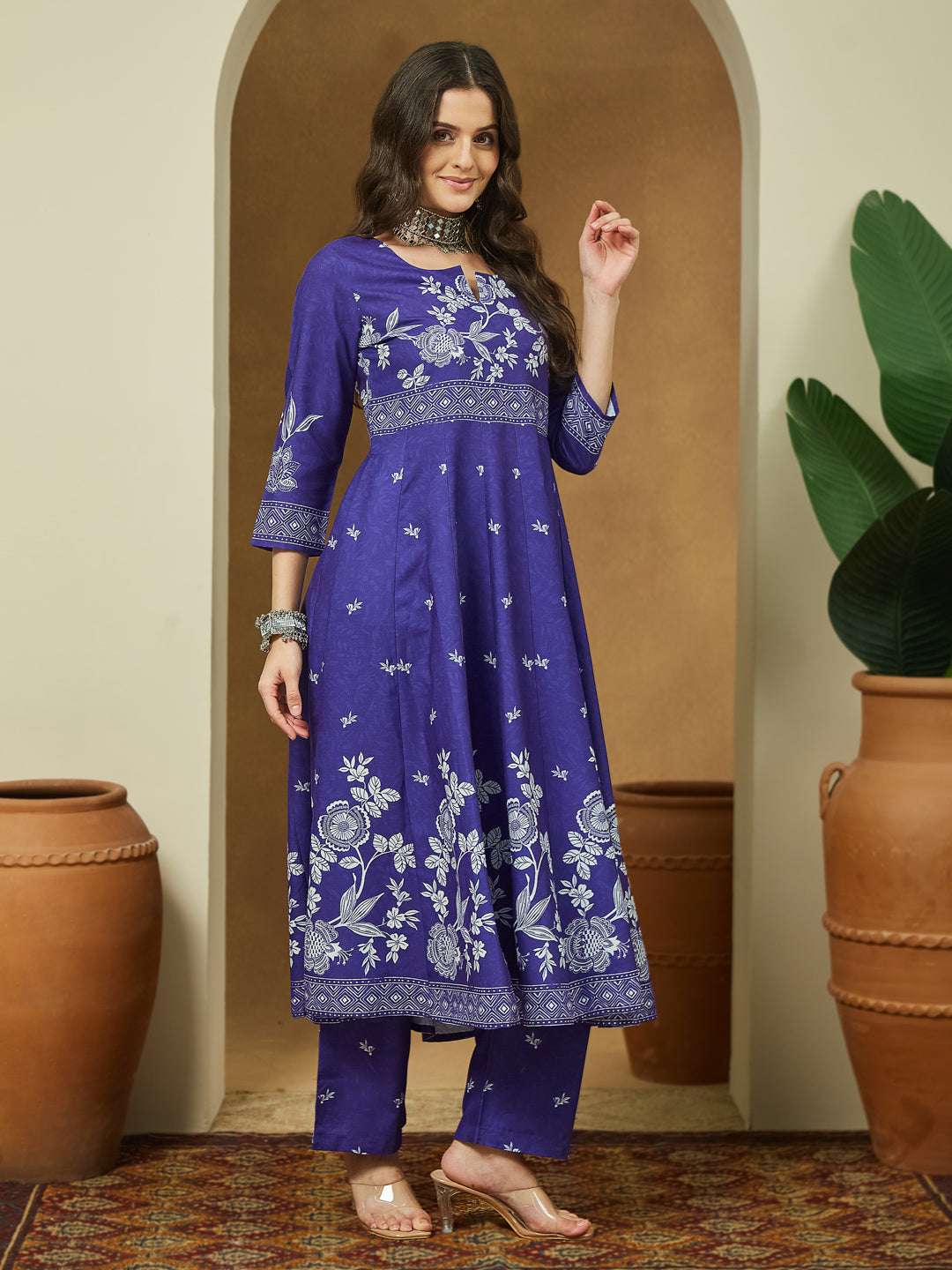 Mrunal Purple Cotton Blend Anarkali Kurta Set Sajnaa