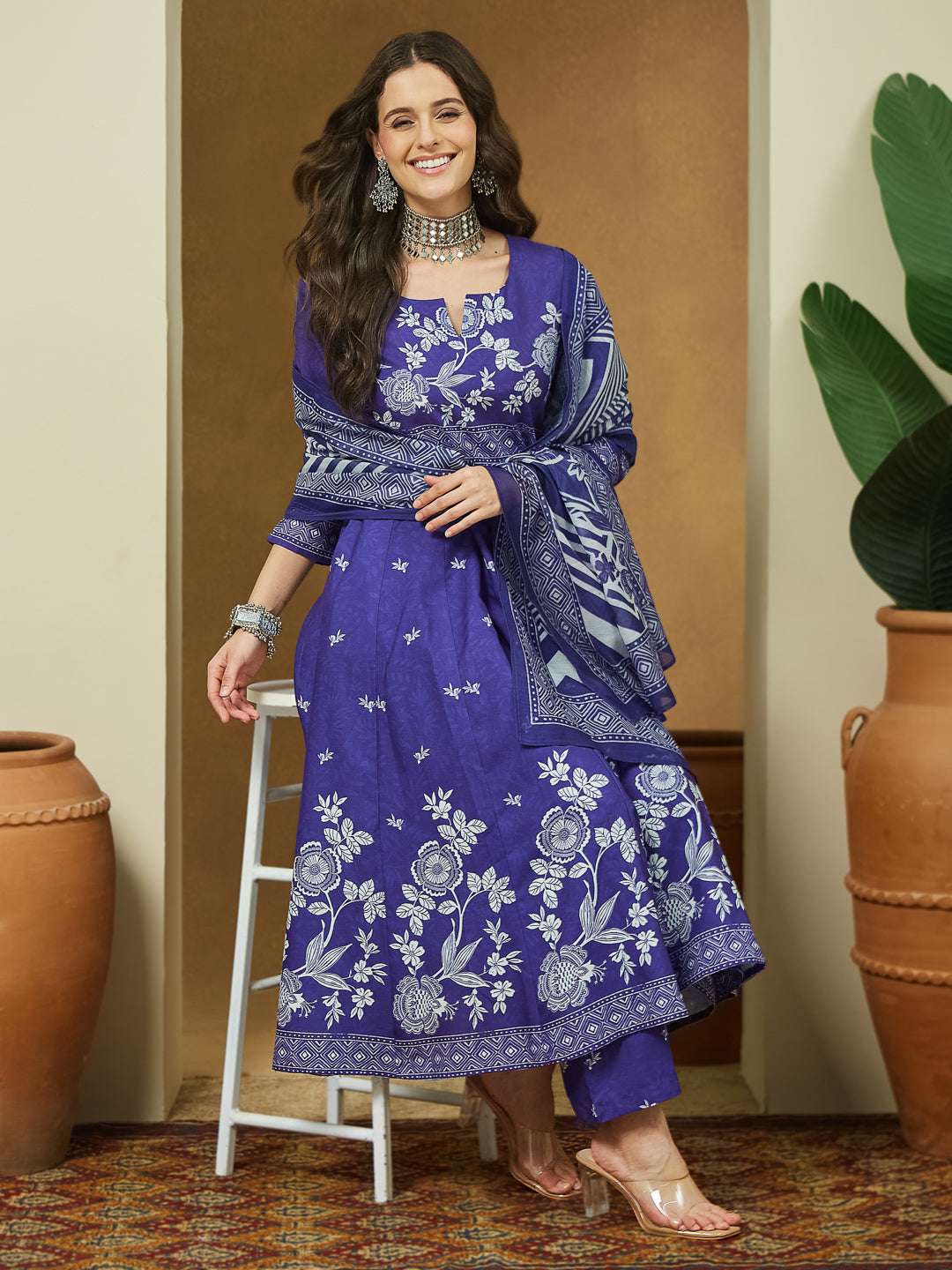 Mrunal Purple Cotton Blend Anarkali Kurta Set Sajnaa