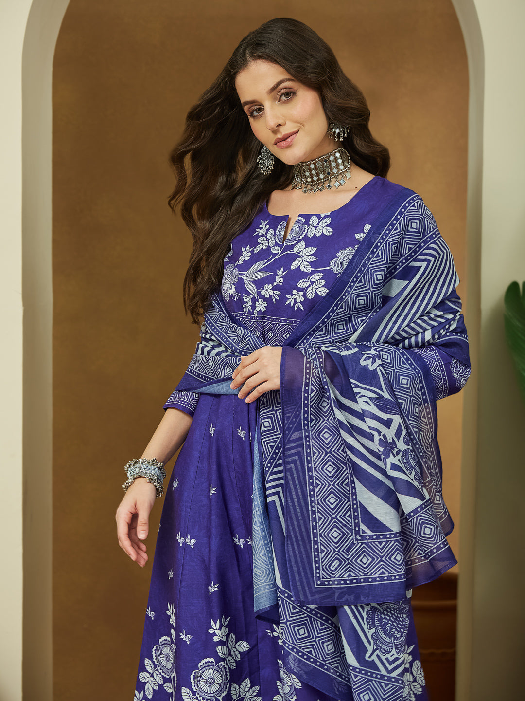 Mrunal Purple Cotton Blend Anarkali Kurta Set