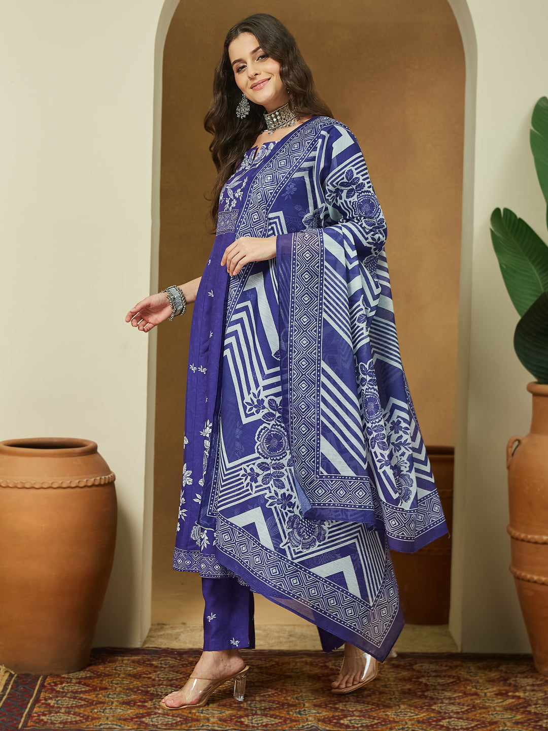 Mrunal Purple Cotton Blend Anarkali Kurta Set
