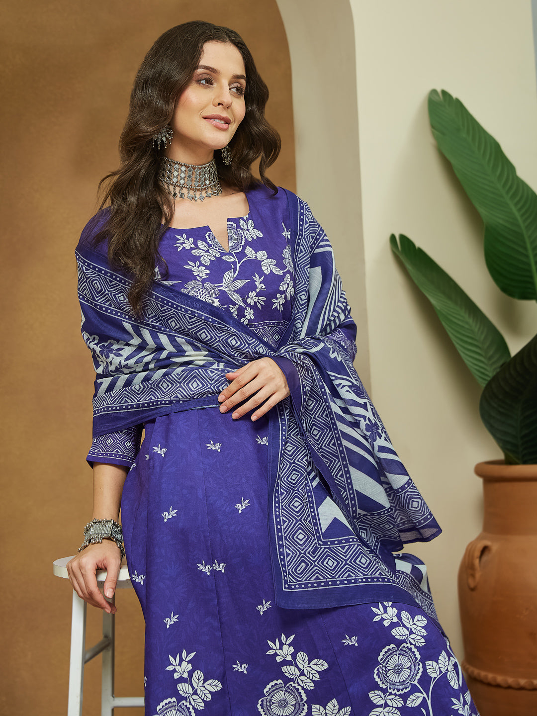 Mrunal Purple Cotton Blend Anarkali Kurta Set
