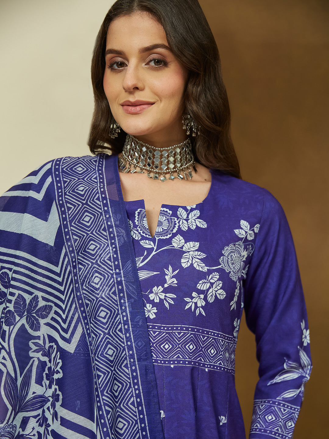 Mrunal Purple Cotton Blend Anarkali Kurta Set