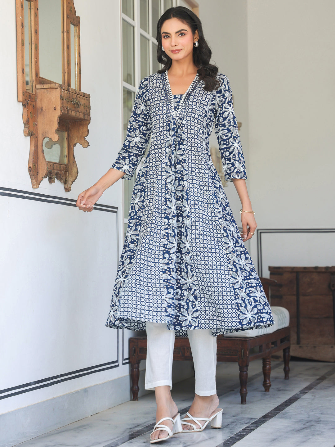 Kavisha Indigo Floral Cotton Kurti for Women