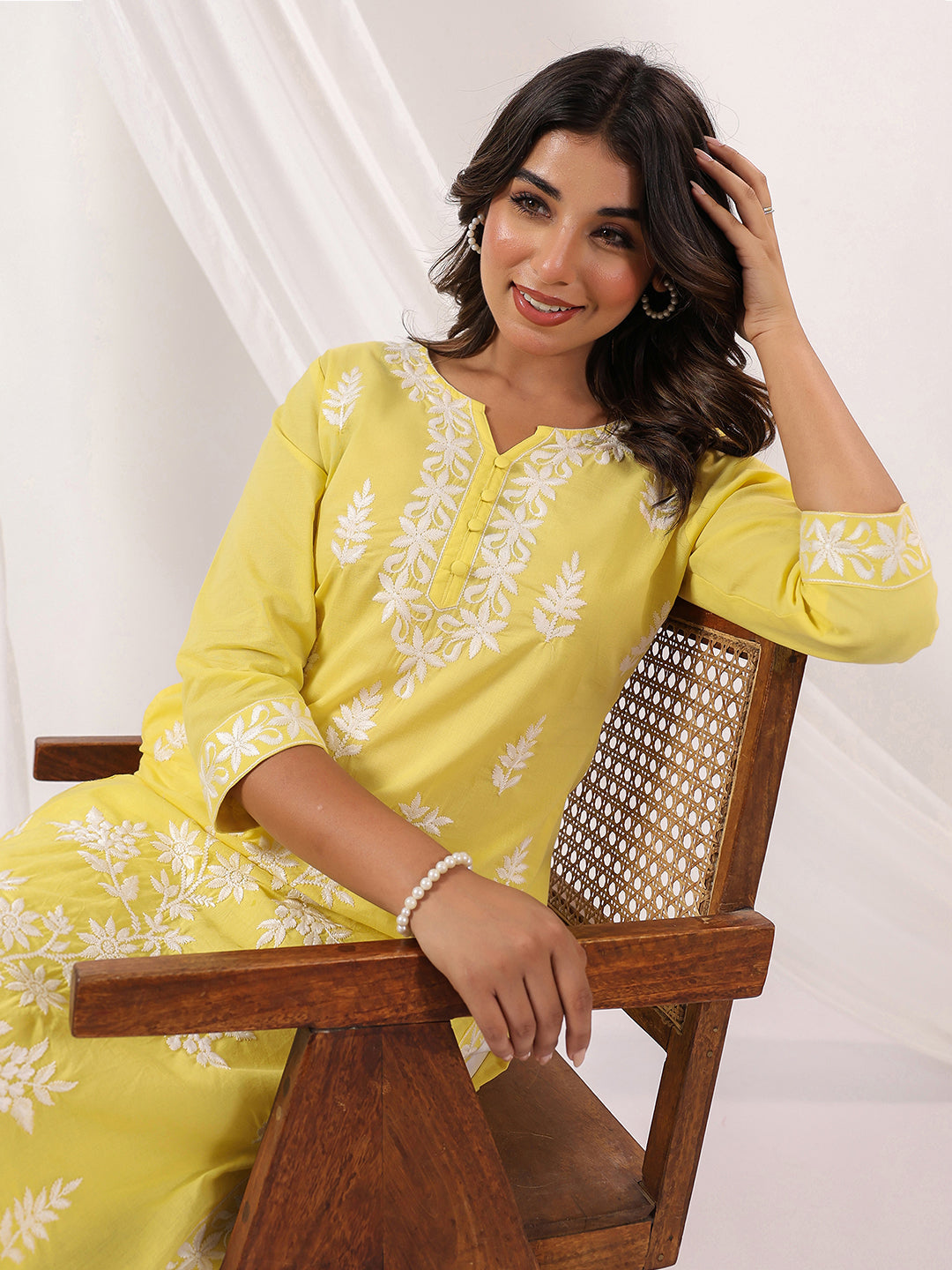 Kavisha Yellow Cotton Chikankari Stylish Kurti for Women