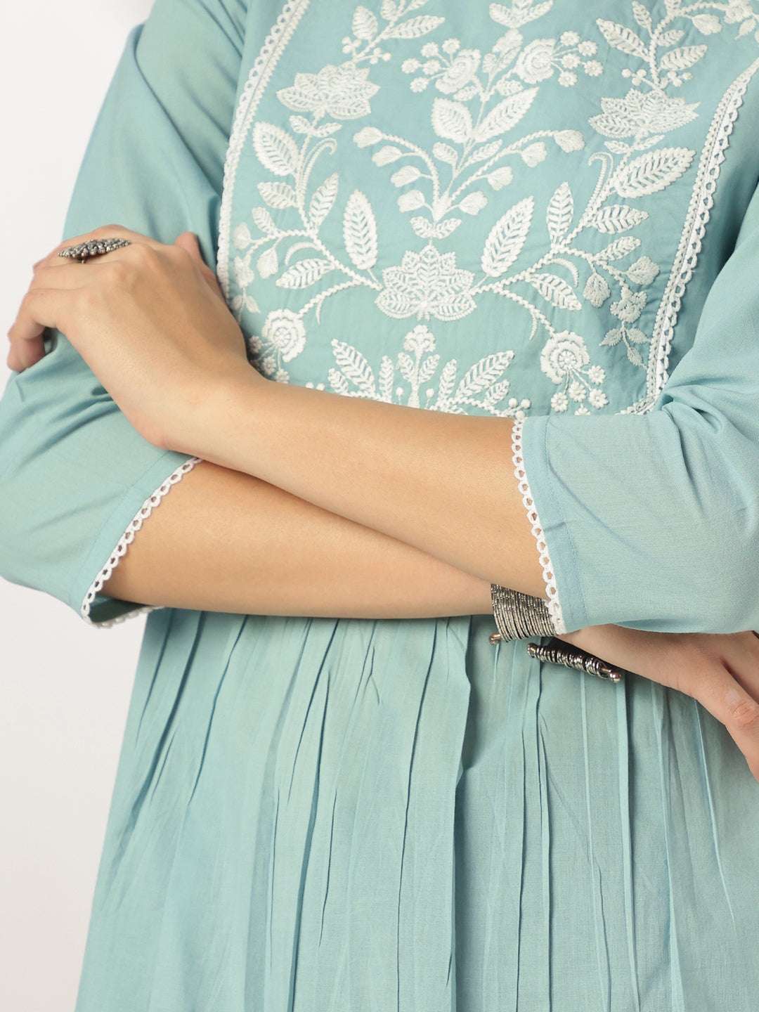 Vedika Light Blue Cotton Embroidered Stylish Kurti for Women My Store