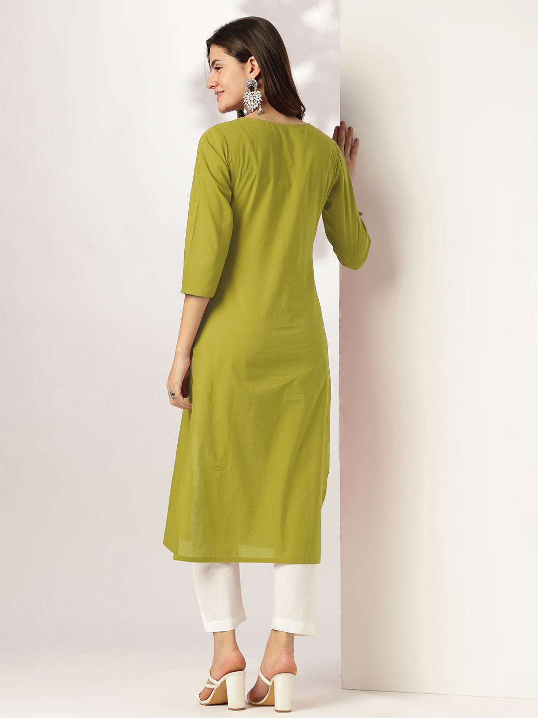 Charvi Lime Green Cotton Embroidered Stylish Kurti for Women Sajnaa