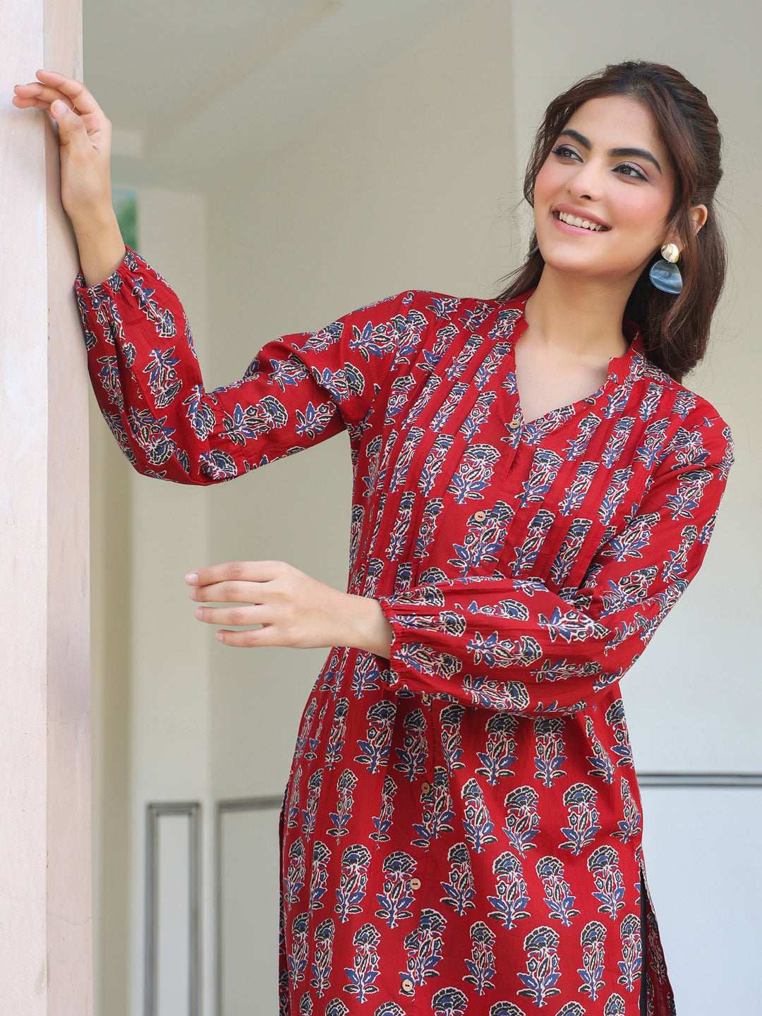 Ruby Floral Cotton Flared Stylish Kurti for Women Sajnaa