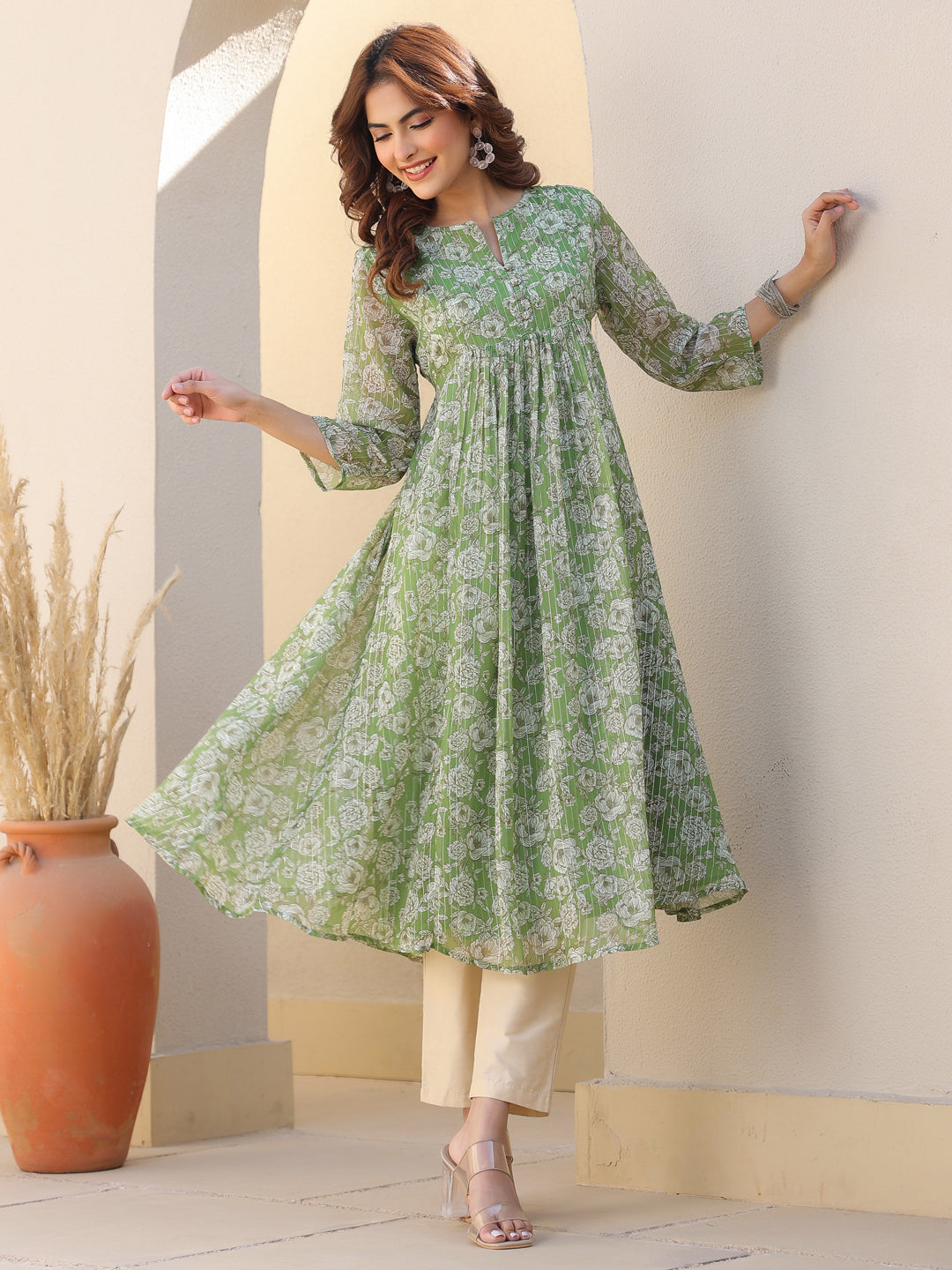 Myra Sage Chiffon Kurti for Women