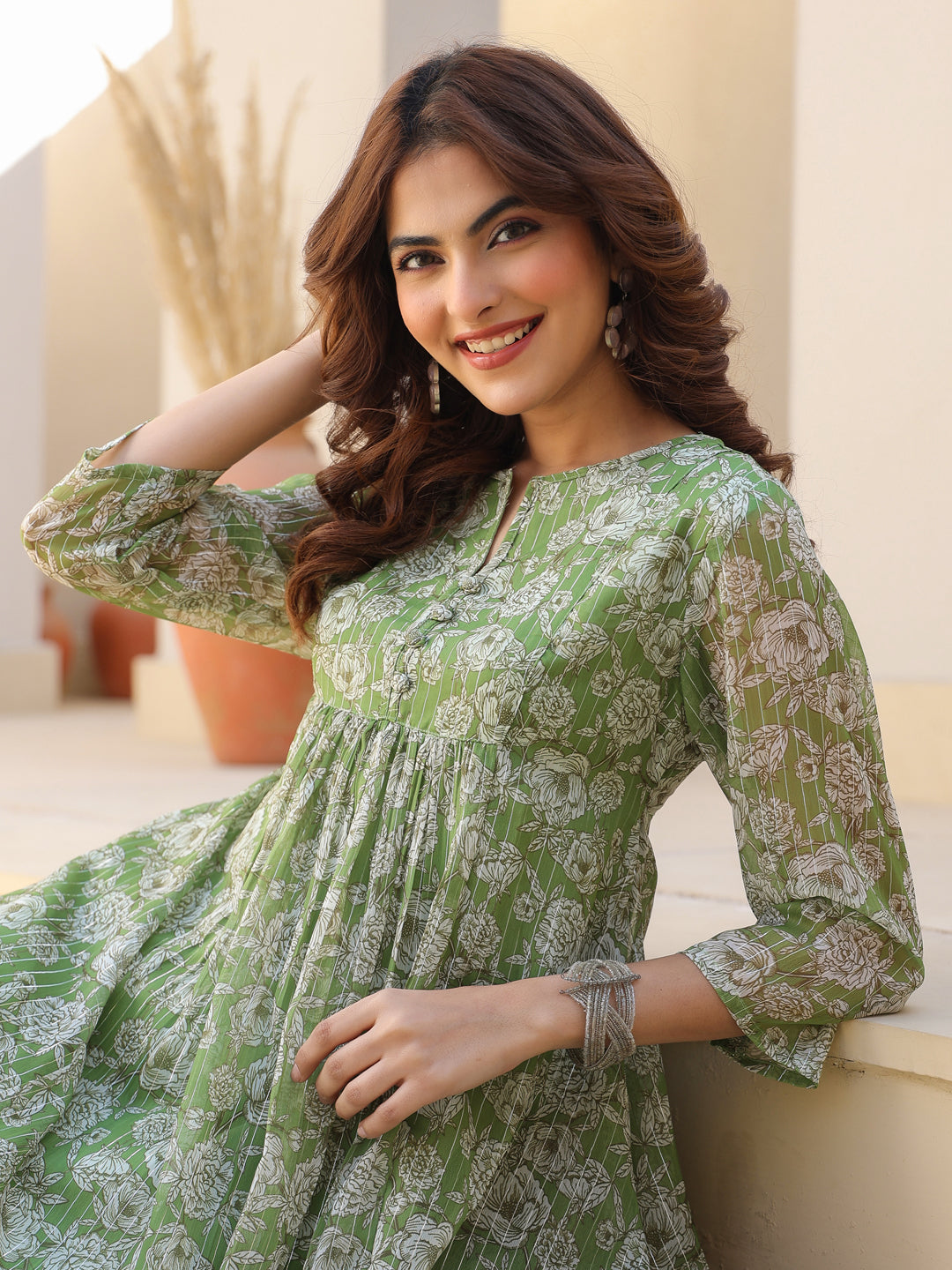 Myra Sage Chiffon Kurti for Women