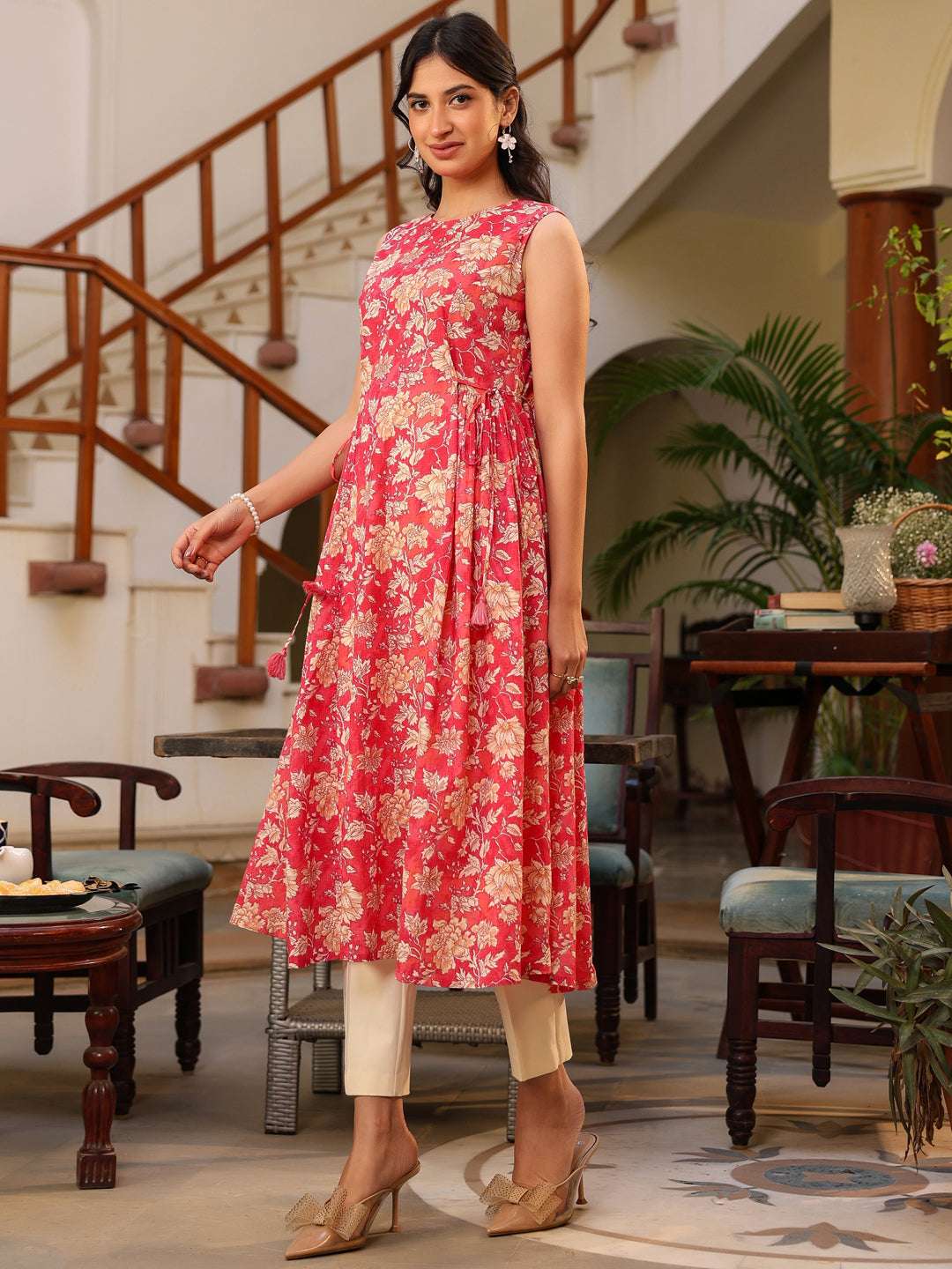 Charvi Pink Floral Cotton Stylish Kurti for Women My Store