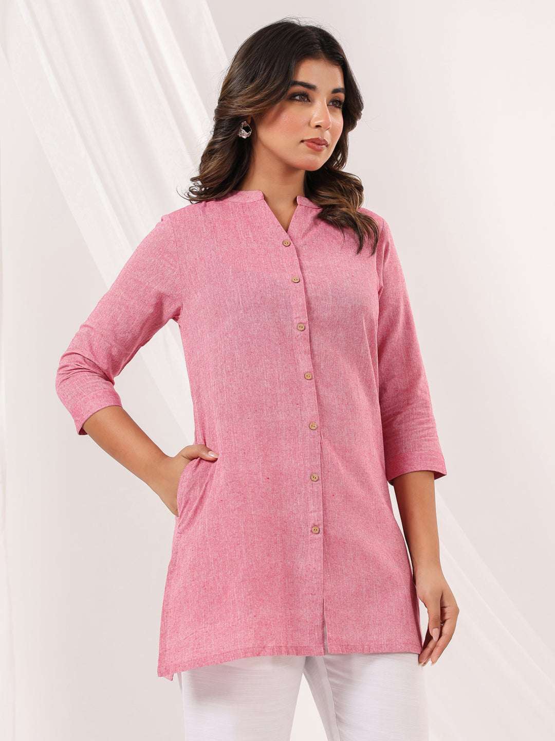 Pink Cotton Short A-Line Stylish Kurti for Women Sajnaa