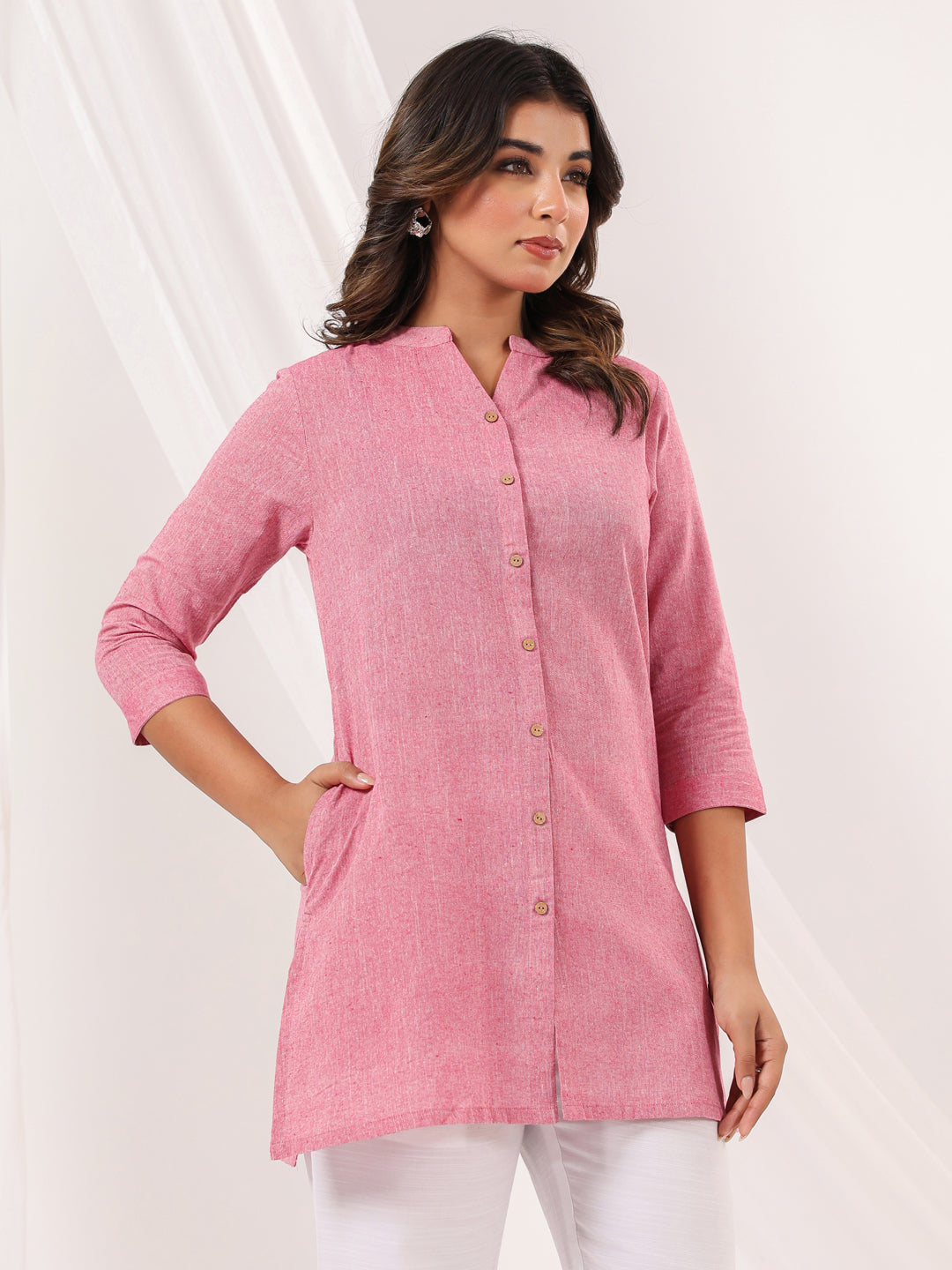 Pink Cotton Short A-Line Stylish Kurti for Women
