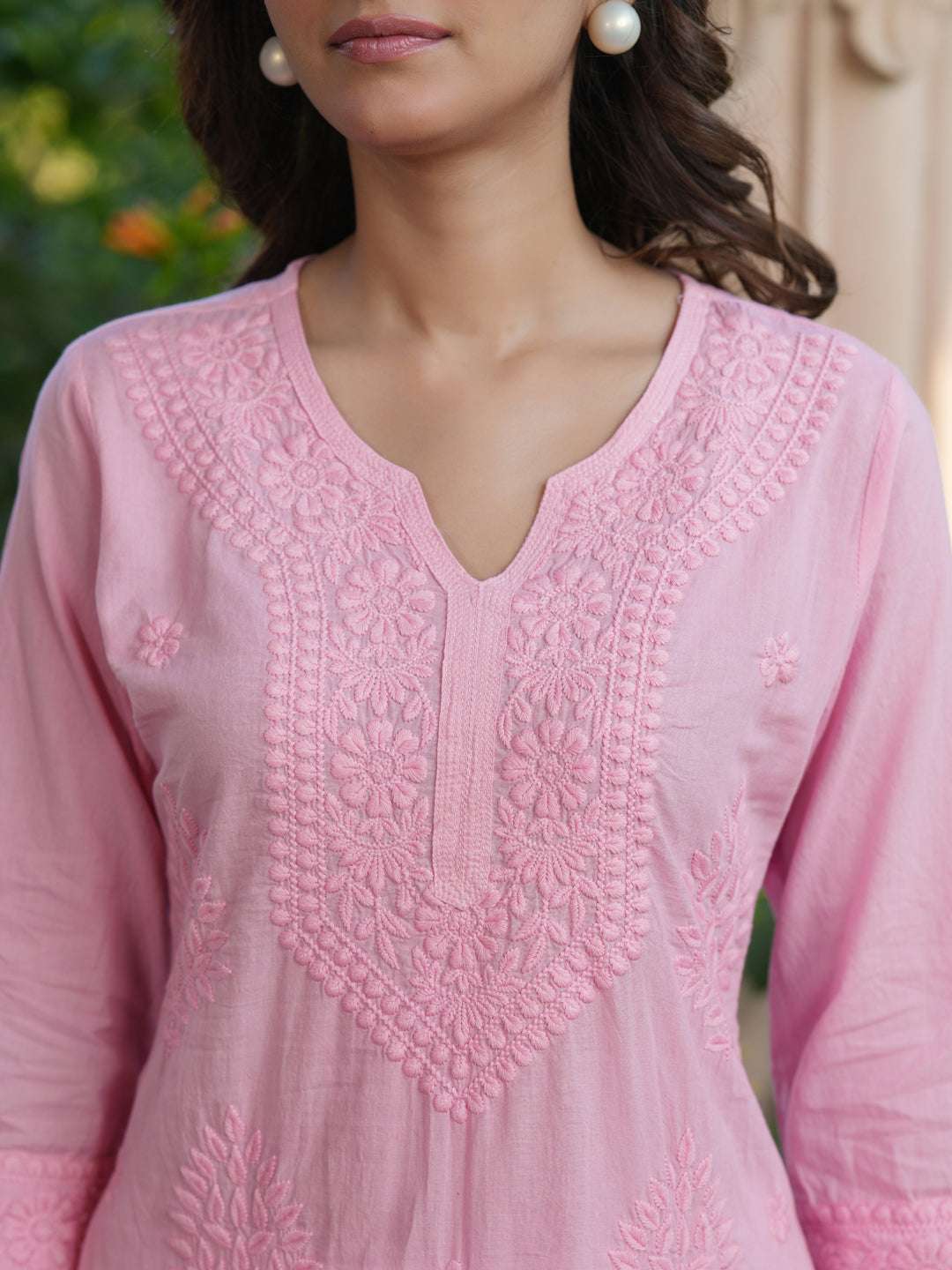 Baby Pink Ombre Pure Cotton Chikankari Embroidered Straight Kurta My Store