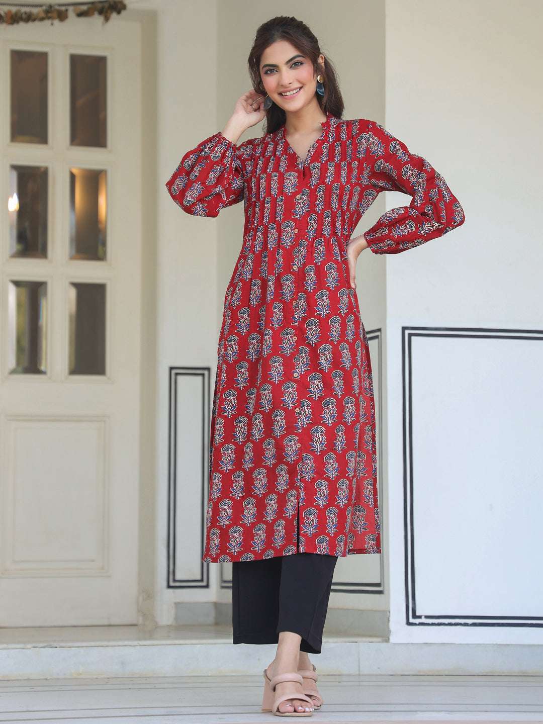 Ruby Floral Cotton Flared Stylish Kurti for Women Sajnaa