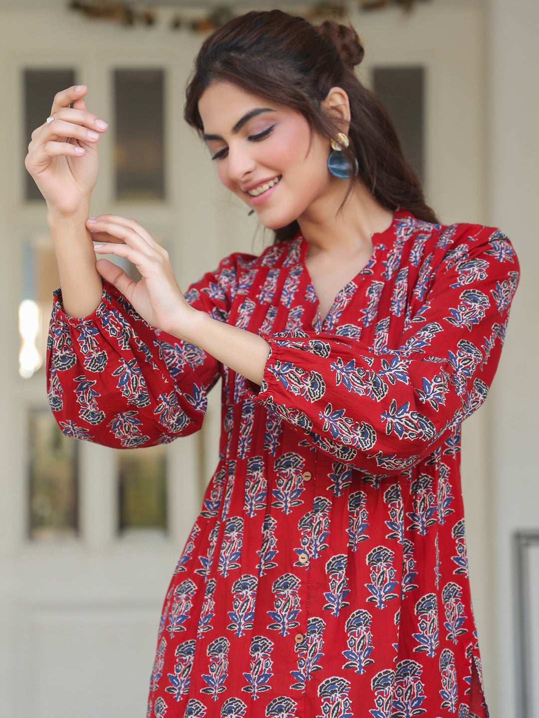 Ruby Floral Cotton Flared Stylish Kurti for Women Sajnaa