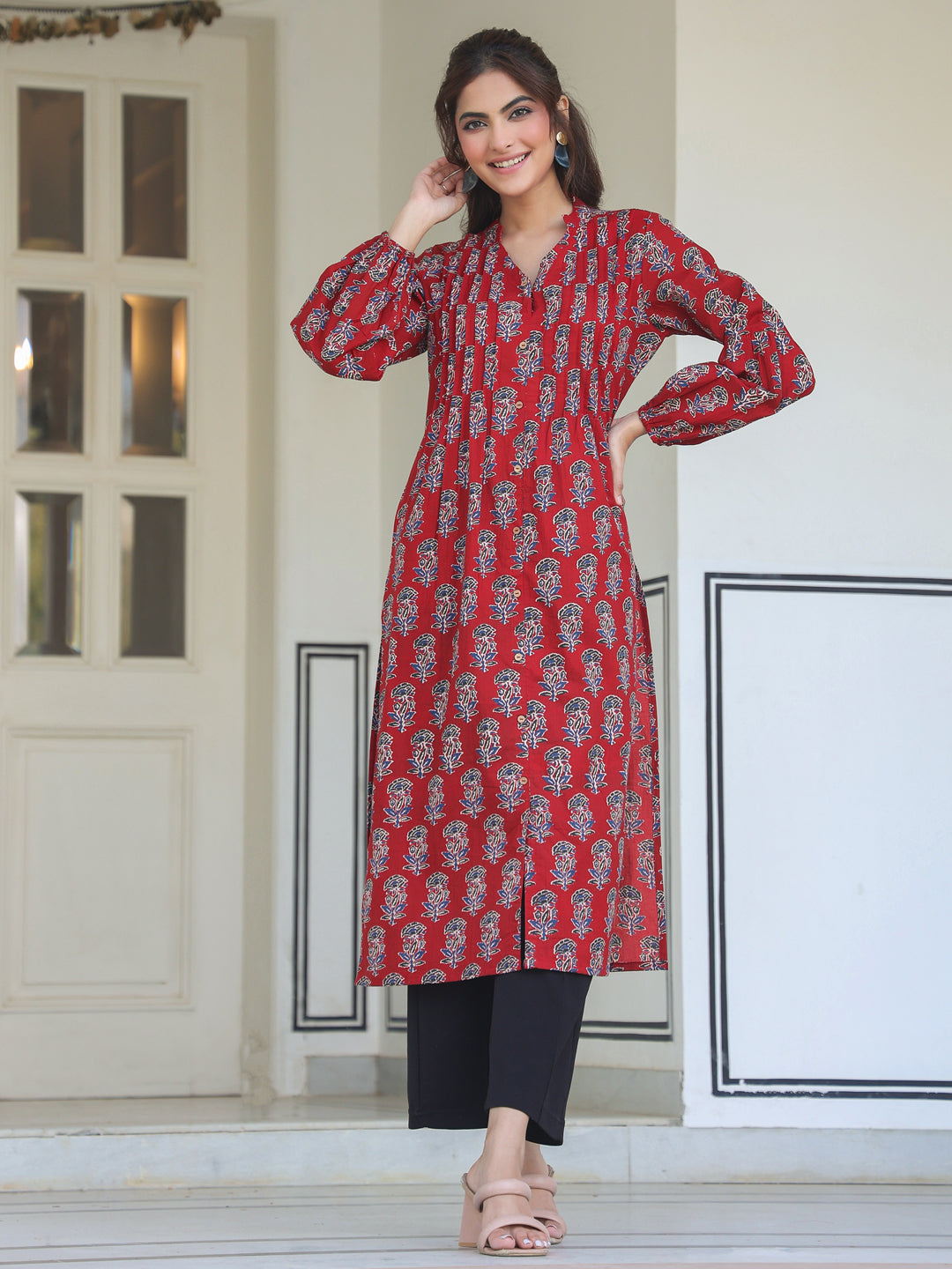 Ruby Floral Cotton Flared Stylish Kurti for Women