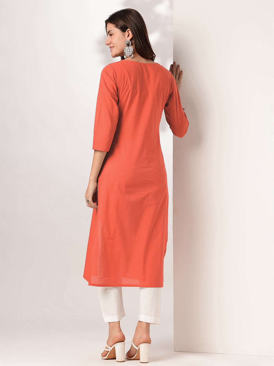 Devika Rust Cotton Embroidered Stylish Kurti for Women Sajnaa