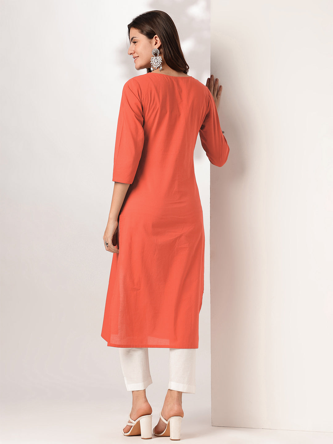 Devika Rust Cotton Embroidered Stylish Kurti for Women