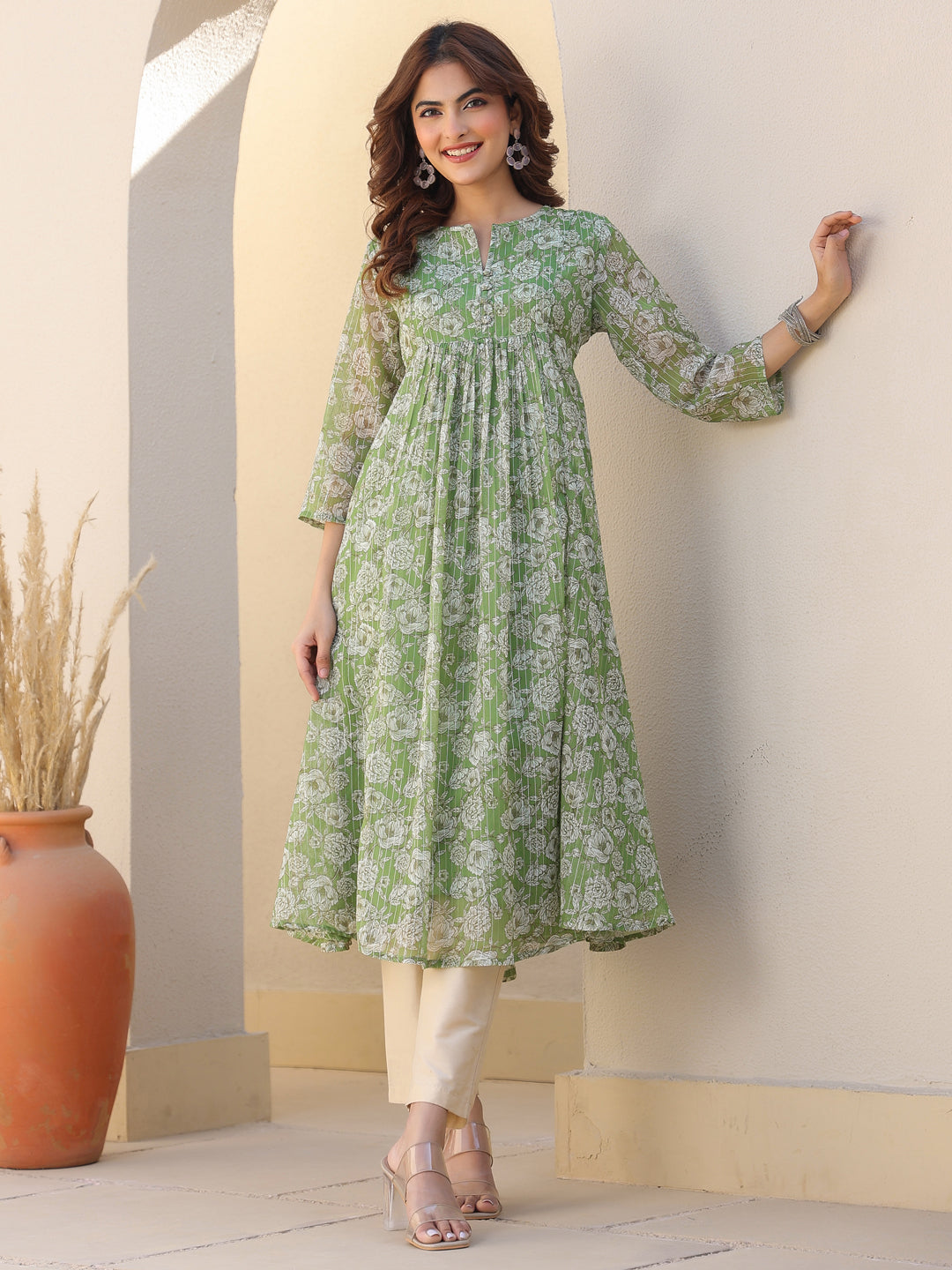 Myra Sage Chiffon Kurti for Women