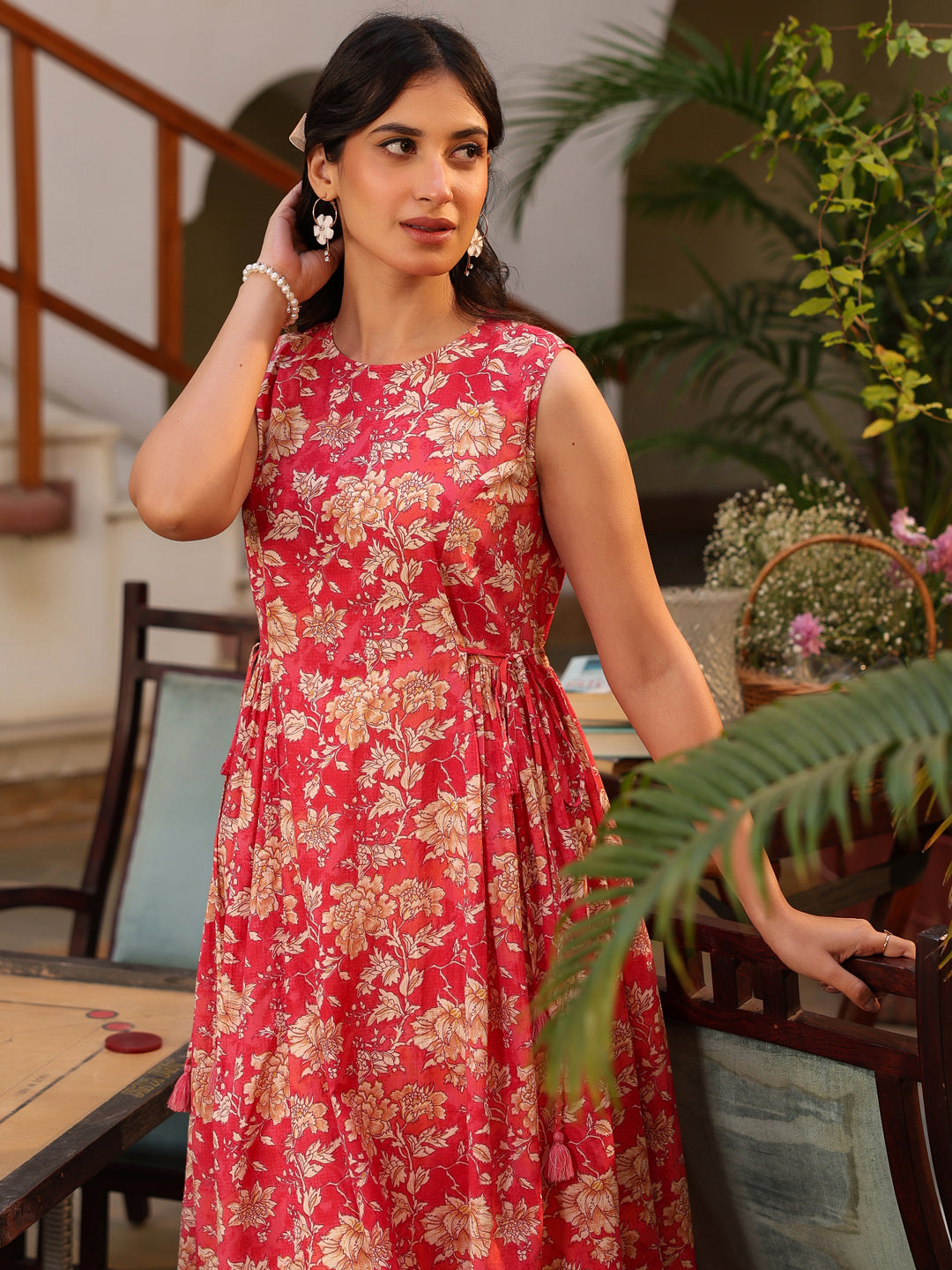 Charvi Pink Floral Cotton Stylish Kurti for Women