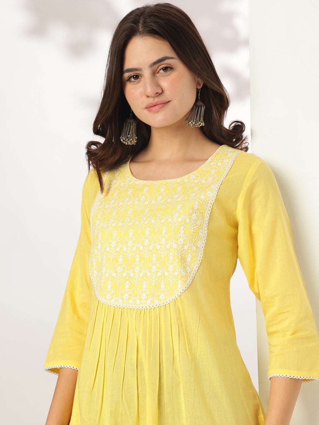 Myra Yellow Cotton Embroidered Stylish Kurti for Women Sajnaa